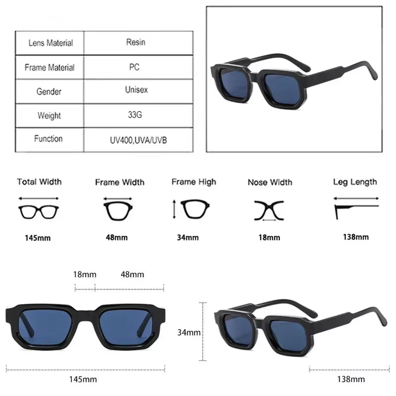 Fashion Blue Square Sunglasses for Women Men Retro Luxury Designer Clear Lens Sun Glasses Shades UV400 Eyeglasses